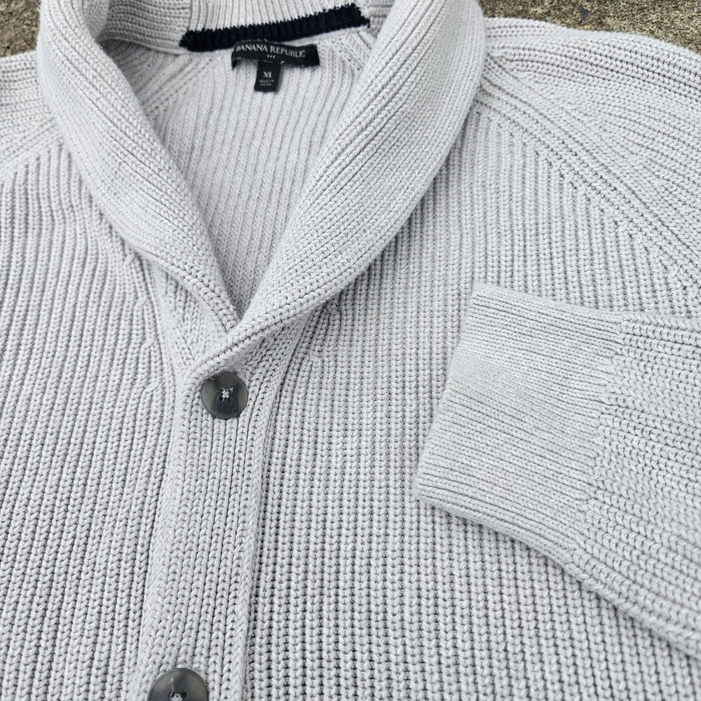 Banana Republic Sweater Mens XL 1/4 Button Mock Neck Off White Pullover Preppy